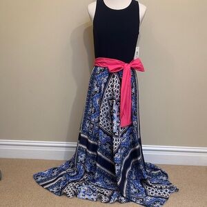 NEW Eliza J Elegant Navy Mixed Fabric Bow Dress